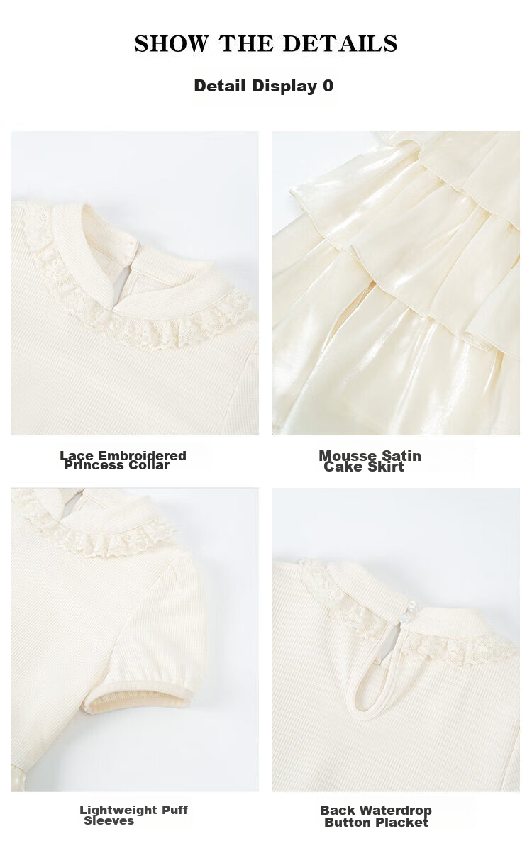CHANZUIGOU Girls Mousse Cake Princess Dress 26 Summer New Children's Waterdrop Button Mid-Length Satin Dress 14